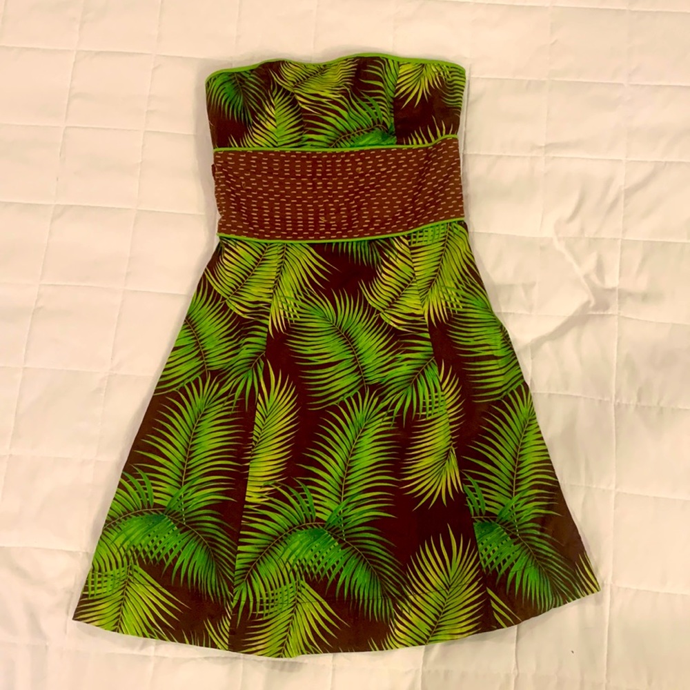 Pretty Free People Dress Palm Leaves Size 2 strapless summer petite tropical